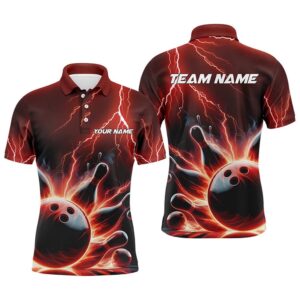 Custom Men Bowling Polo Shirts Red Thunder…