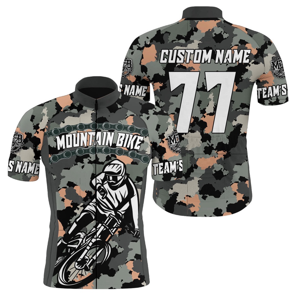 Custom Mens Cycling Jersey Grey Camo Anti Uv Full Zip With 3 Pockets Motocross Road Cycle Gear, Custom Mono Cycling Jersey