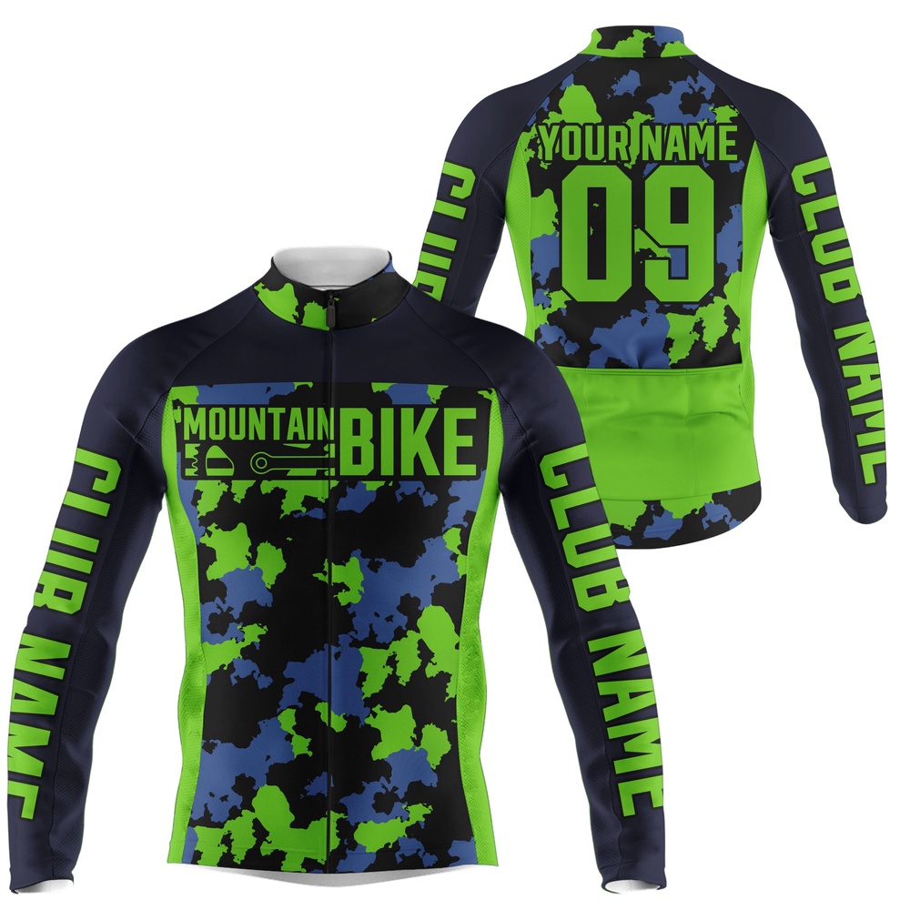 Custom Mens Cycling Jersey With 3 Pockets Green Camo Anti Uv Motocross Road Mountain Bike Gear, Custom Mono Cycling Jersey