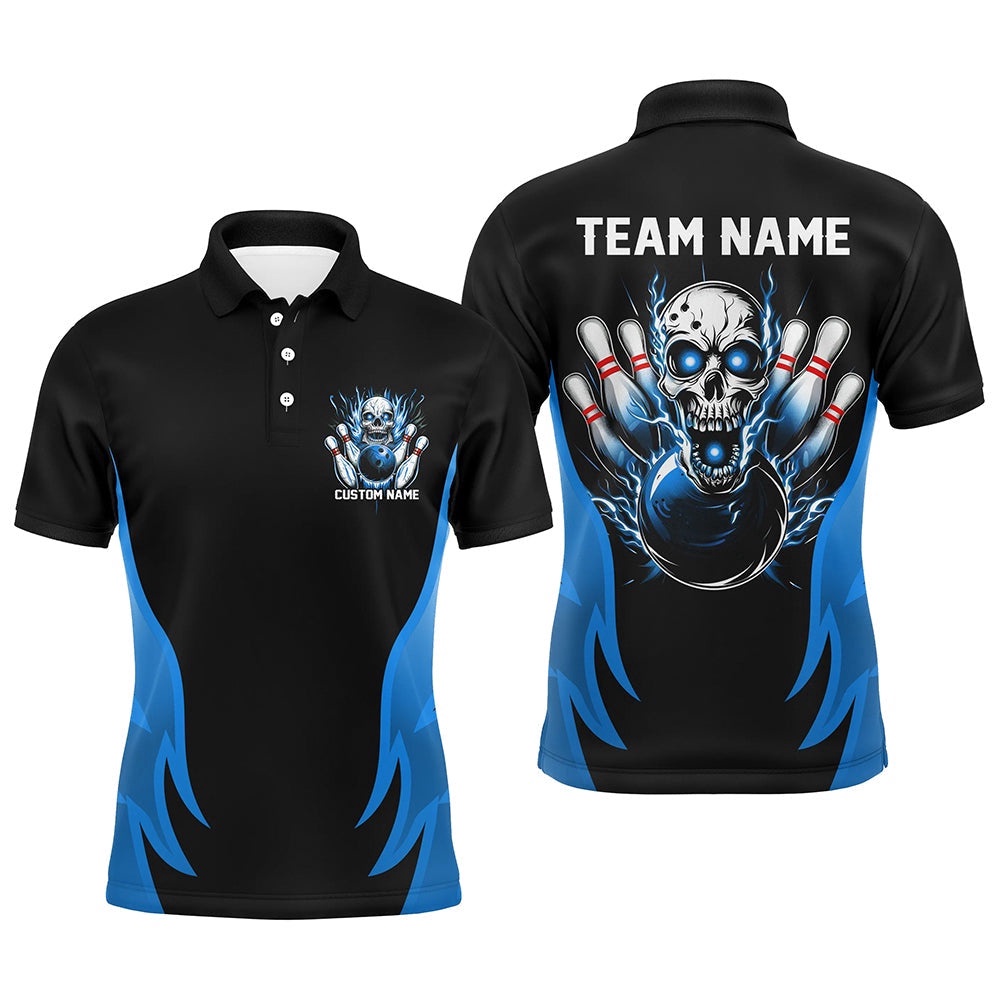 Custom Multicolor Flame Skull Bowling Shirts For Team, Bowlers Outfit Bowling Polo Shirt For Men And Women, Personalized Bowling Team Shirt Custom Multicolor Flame Skull Bowling Shirts For Team, Bowlers Outfit Bowling Polo Shirt For Men And Women, Personalized Bowling Team Shirt