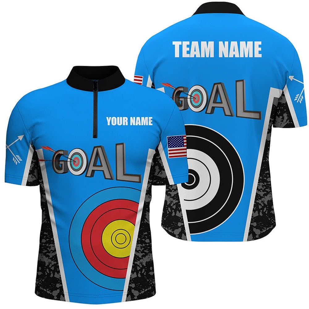 Custom Name Blue Archery Goal Men Jersey Shirts, Target Archery Jerseys For Team, Custom Archery Team Shirt