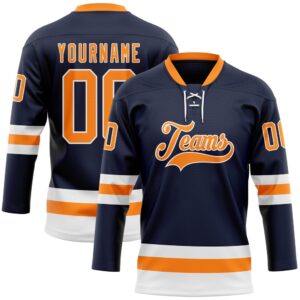 Custom Navy Bay Orange White Hockey Lace…