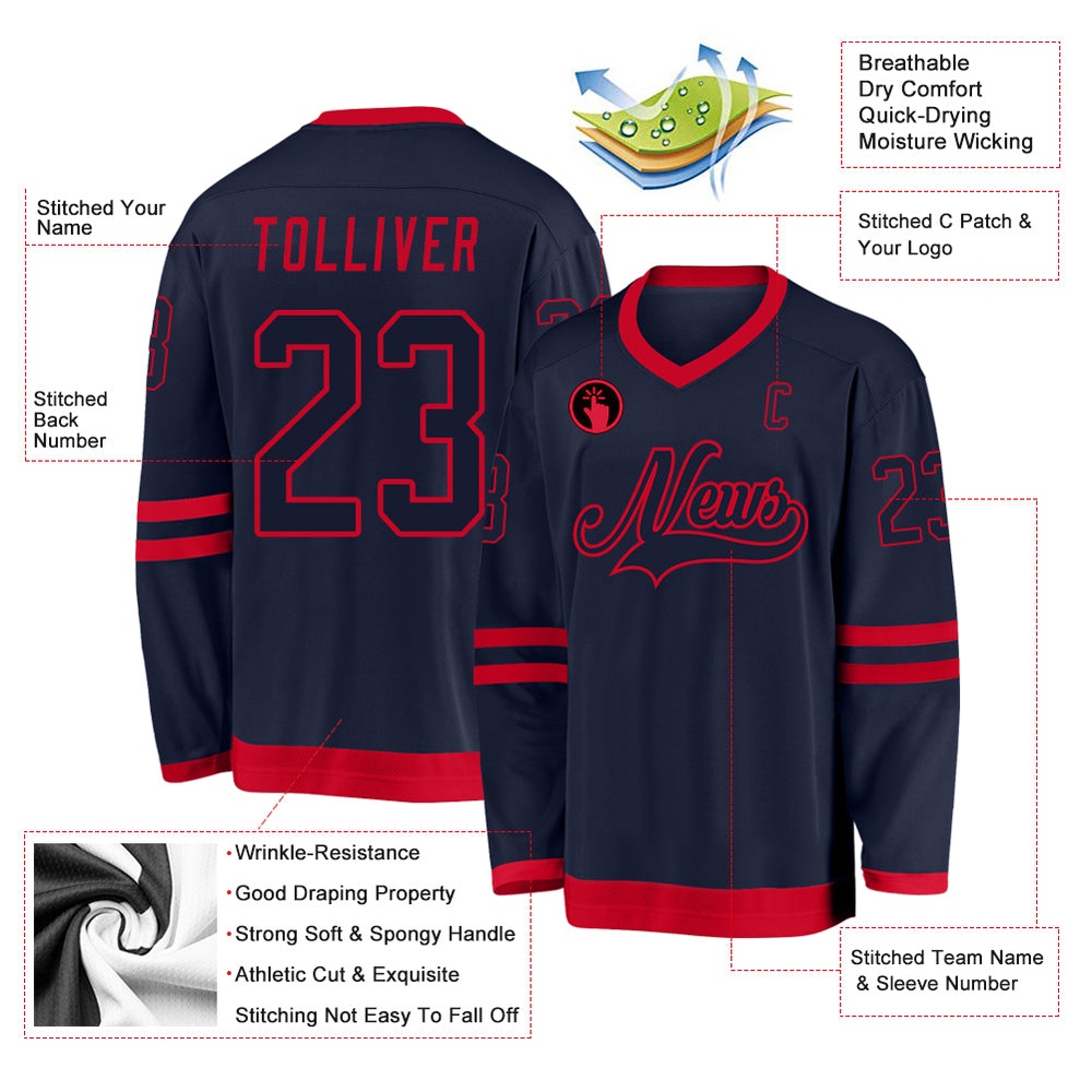 Custom Navy Navy Red Hockey Jersey, New Hockey Jersey, Personali Sport Team Jersey Shirt