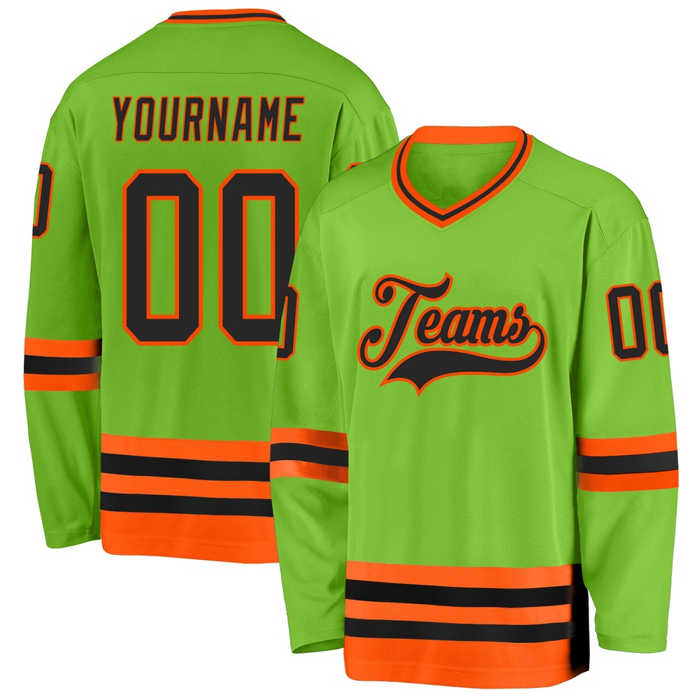 Custom Neon Green Black Orange Hockey Jersey, New Hockey Jersey, Personali Sport Team Jersey Shirt Custom Neon Green Black Orange Hockey Jersey, New Hockey Jersey, Personali Sport Team Jersey Shirt