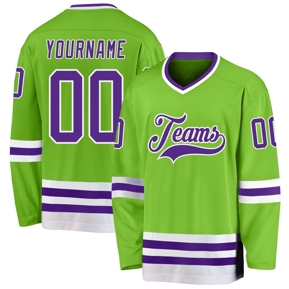 Custom Neon Green Purple White Hockey Jersey, New Hockey Jersey, Personali Sport Team Jersey Shirt Custom Neon Green Purple White Hockey Jersey, New Hockey Jersey, Personali Sport Team Jersey Shirt