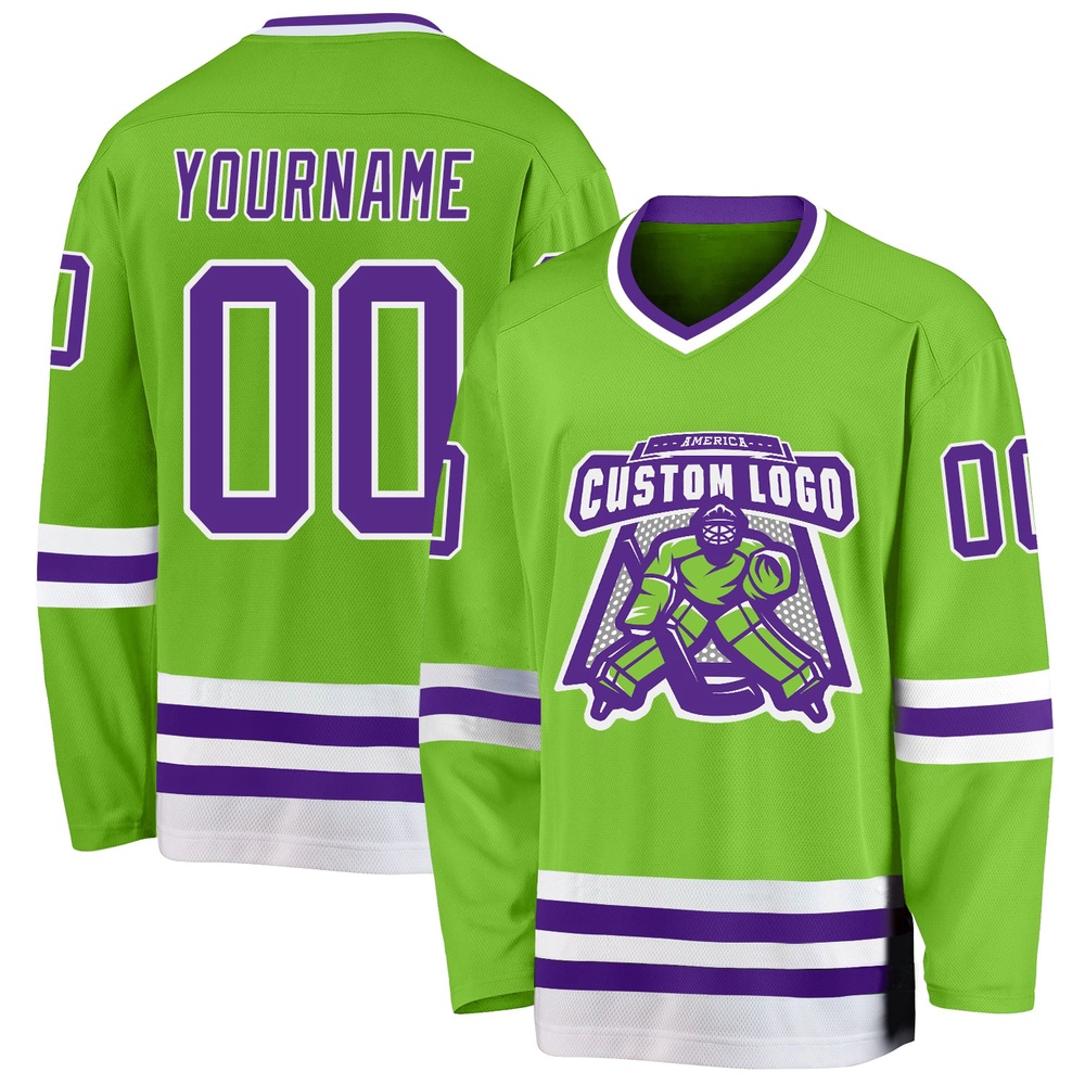 Custom Neon Green Purple White Hockey Jersey, New Hockey Jersey, Personali Sport Team Jersey Shirt Custom Neon Green Purple White Hockey Jersey, New Hockey Jersey, Personali Sport Team Jersey Shirt