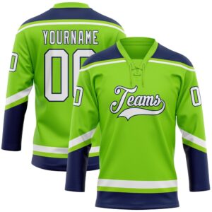 Custom Neon Green White Navy Hockey Lace…