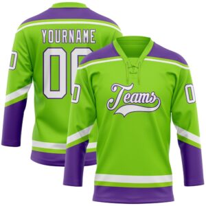 Custom Neon Green White Purple Hockey Lace…