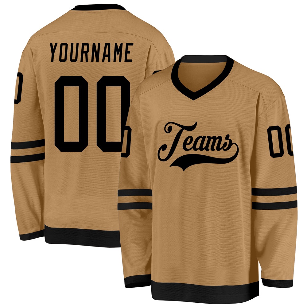 Custom Old Gold Black Hockey Jersey, New Hockey Jersey, Personali Sport Team Jersey Shirt Custom Old Gold Black Hockey Jersey, New Hockey Jersey, Personali Sport Team Jersey Shirt