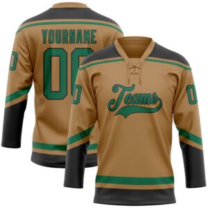 Custom Old Gold Kelly Green Black Hockey…