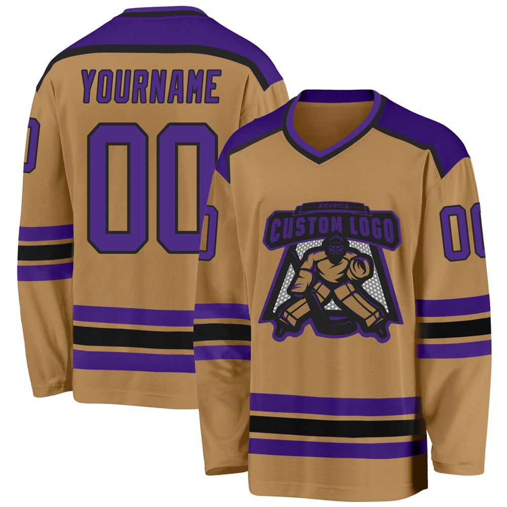 Custom Old Gold Purple Black Hockey Jersey, New Hockey Jersey, Personali Sport Team Jersey Shirt