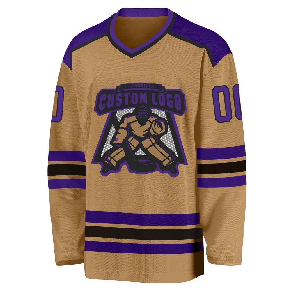 Custom Old Gold Purple Black Hockey Jersey, New Hockey Jersey, Personali Sport Team Jersey Shirt