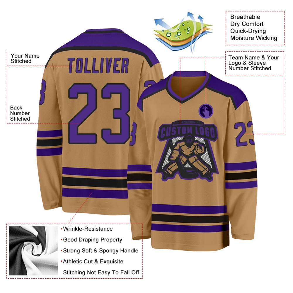 Custom Old Gold Purple Black Hockey Jersey, New Hockey Jersey, Personali Sport Team Jersey Shirt