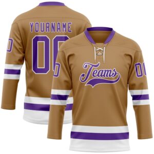 Custom Old Gold Purple White Hockey Lace…