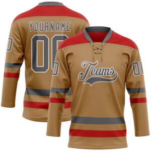Custom Old Gold Steel Gray Red Hockey…