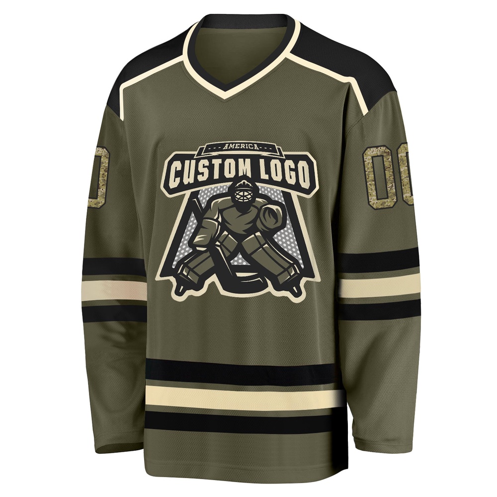 Custom Olive Camo Black Cream Salute To Service Hockey Jersey, New Hockey Jersey, Personali Sport Team Jersey Shirt