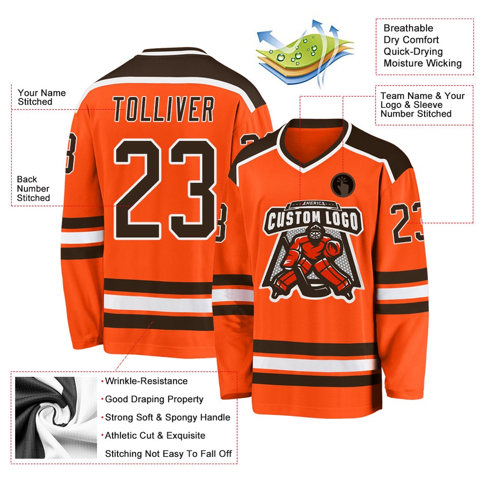 Custom Orange Brown White Hockey Jersey, New Hockey Jersey, Personali Sport Team Jersey Shirt