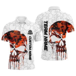 Custom Orange Camo Skull Bowling Polo Shirts…