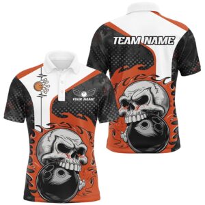 Custom Orange Flame Skull Bowling Shirts, Bowling…
