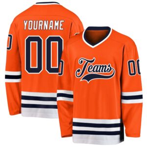 Custom Orange Navy White Hockey Jersey, New…