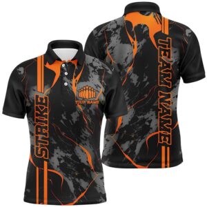 Custom Orange Strike Bowling Shirts Men Polo…