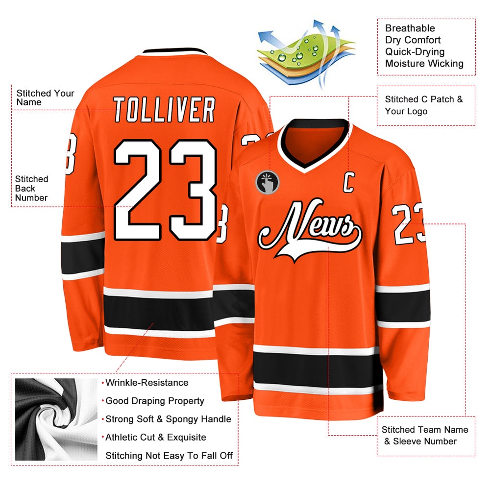 Custom Orange White Black Hockey Jersey, New Hockey Jersey, Personali Sport Team Jersey Shirt