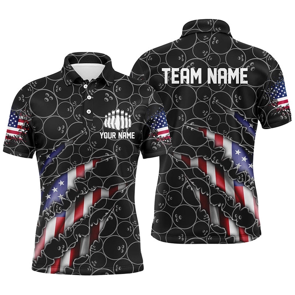 Custom Patriotic Bowling Shirts For Men, American Flag Bowling Uniform Bowlers Outfit Black, Personalized Bowling Team Shirt Custom Patriotic Bowling Shirts For Men, American Flag Bowling Uniform Bowlers Outfit Black, Personalized Bowling Team Shirt