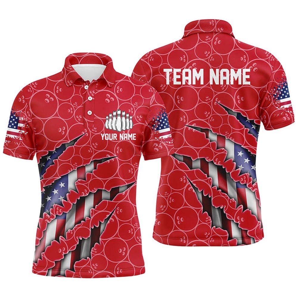 Custom Patriotic Bowling Shirts For Men, American Flag Bowling Uniform Bowlers Outfit Red, Personalized Bowling Team Shirt Custom Patriotic Bowling Shirts For Men, American Flag Bowling Uniform Bowlers Outfit Red, Personalized Bowling Team Shirt