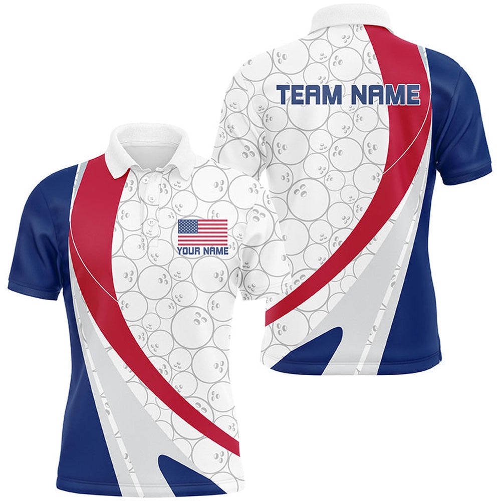 Custom Patriotic Bowling Shirts For Men, Red White And Blue Bowling Polo Shirts For Men, Personalized Bowling Team Shirt Custom Patriotic Bowling Shirts For Men, Red White And Blue Bowling Polo Shirts For Men, Personalized Bowling Team Shirt