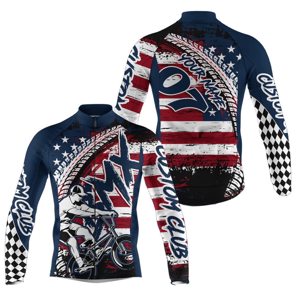 Custom Patriotic Race Cycling Jersey Cycle Gear With 3 Pockets Anti Uv American Motocross Shirt, Custom Mono Cycling Jersey