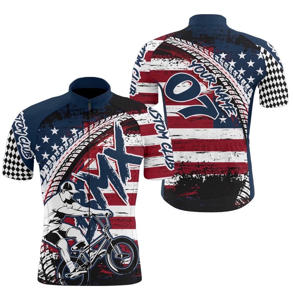 Custom Patriotic Race Cycling Jersey Cycle Gear With 3 Pockets Anti Uv American Motocross Shirt, Custom Mono Cycling Jersey