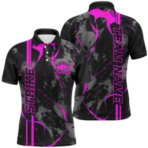 Custom Pink Strike Bowling Shirts Men Polo…