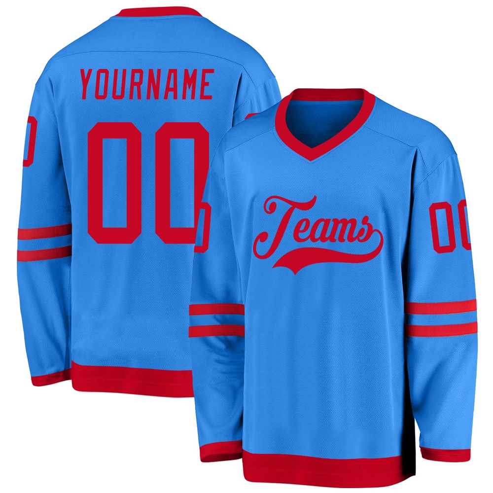 Custom Powder Blue Red Hockey Jersey, New Hockey Jersey, Personali Sport Team Jersey Shirt