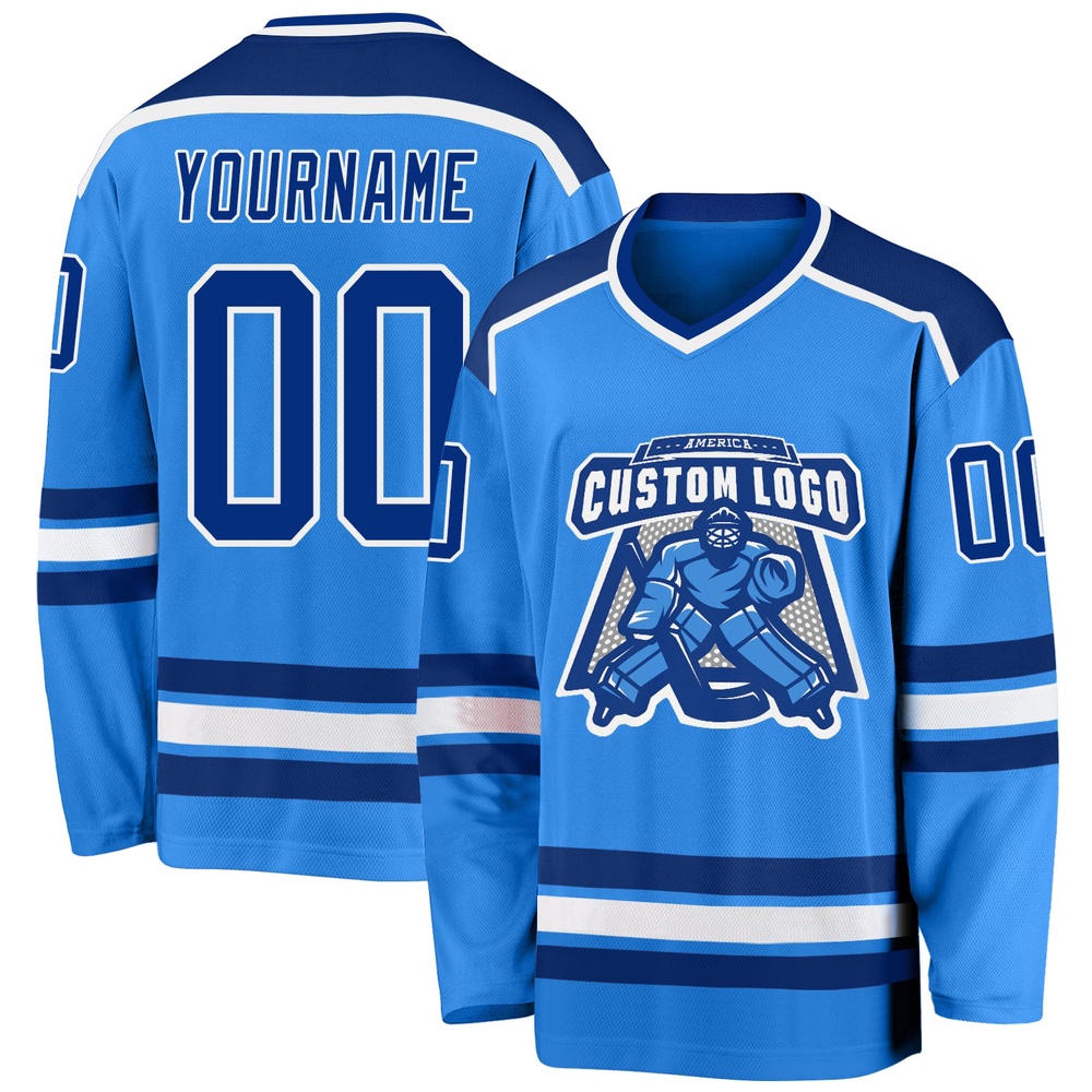 Custom Powder Blue Royal White Hockey Jersey, New Hockey Jersey, Personali Sport Team Jersey Shirt Custom Powder Blue Royal White Hockey Jersey, New Hockey Jersey, Personali Sport Team Jersey Shirt
