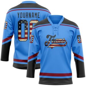 Custom Powder Blue Vintage USA Flag Black…