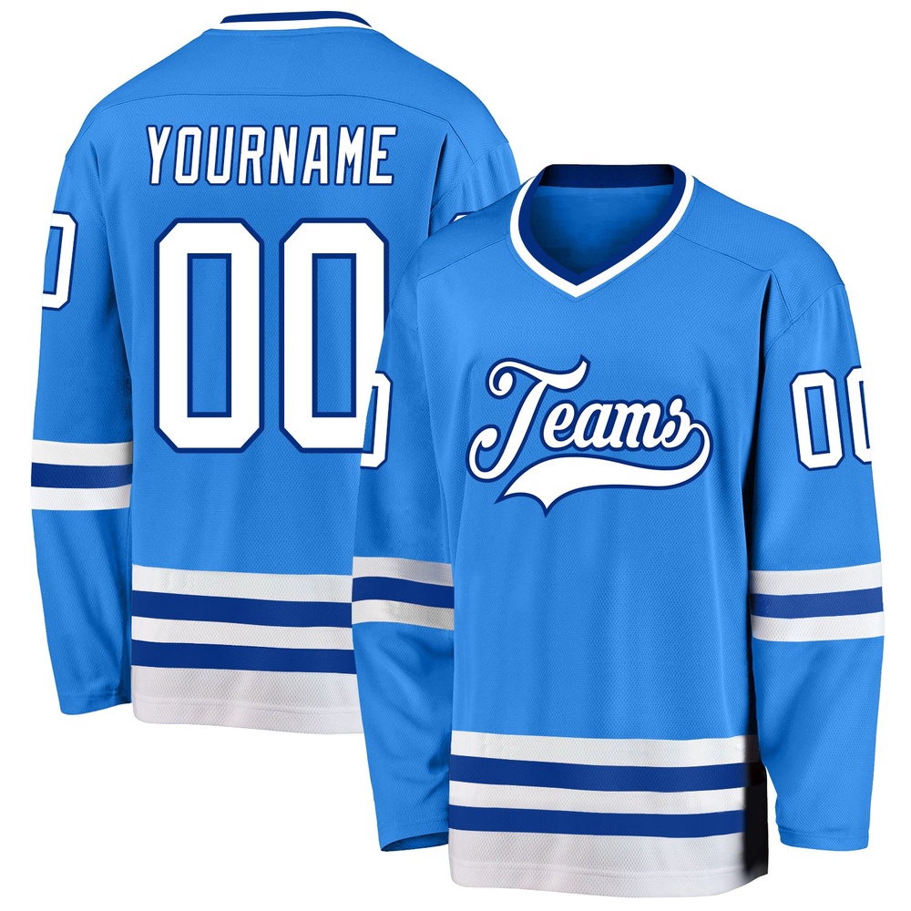 Custom Powder Blue White Royal Hockey Jersey, New Hockey Jersey, Personali Sport Team Jersey Shirt Custom Powder Blue White Royal Hockey Jersey, New Hockey Jersey, Personali Sport Team Jersey Shirt
