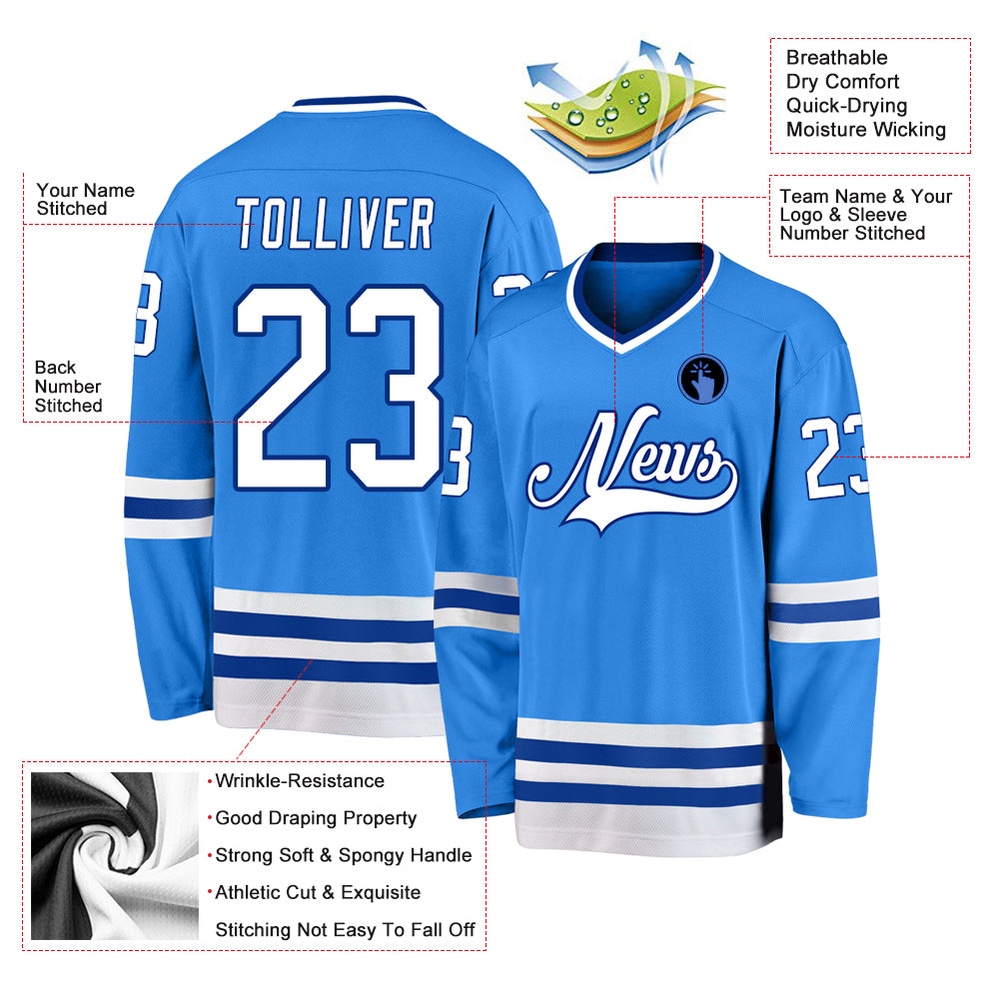 Custom Powder Blue White Royal Hockey Jersey, New Hockey Jersey, Personali Sport Team Jersey Shirt Custom Powder Blue White Royal Hockey Jersey, New Hockey Jersey, Personali Sport Team Jersey Shirt