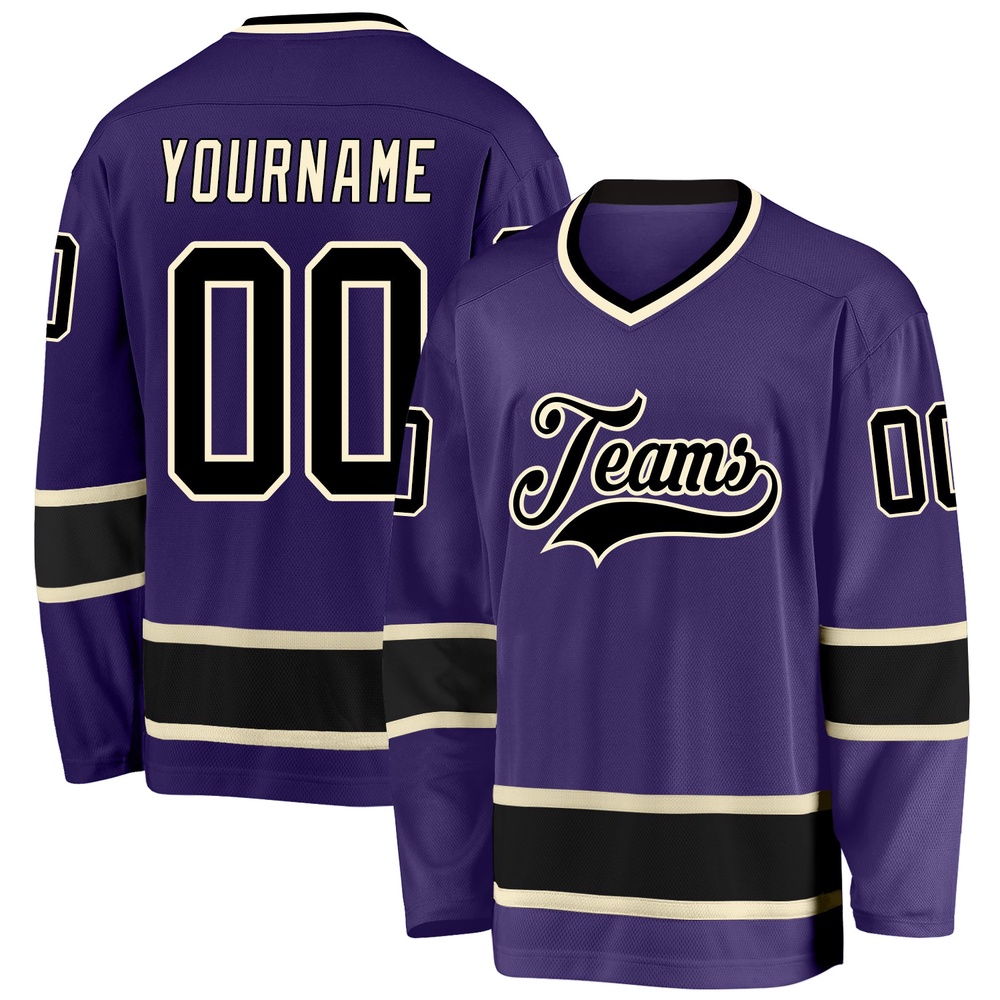 Custom Purple Black Cream Hockey Jersey, New Hockey Jersey, Personali Sport Team Jersey Shirt Custom Purple Black Cream Hockey Jersey, New Hockey Jersey, Personali Sport Team Jersey Shirt