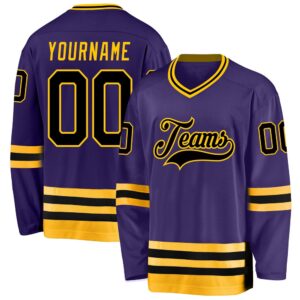 Custom Purple Black Gold Hockey Jersey, New…