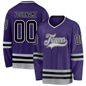 Custom Purple Black Gray Hockey Jersey, New…