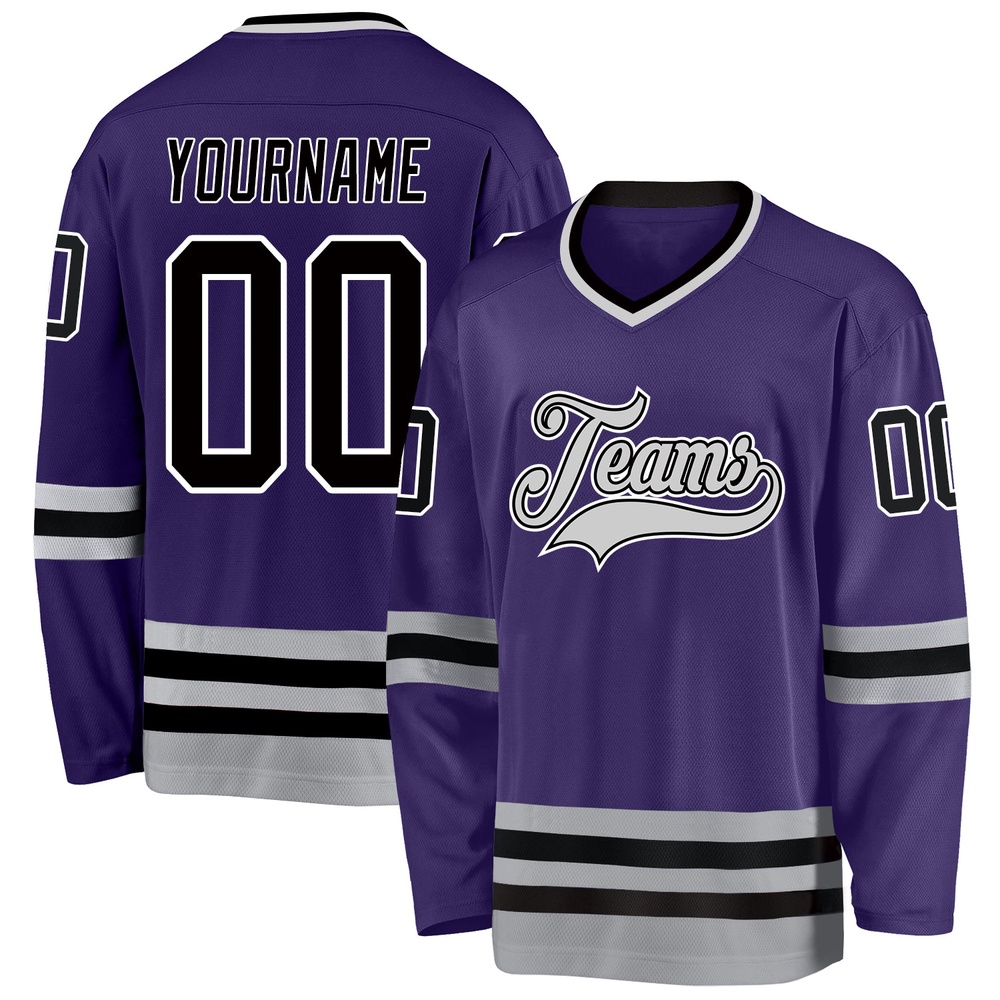 Custom Purple Black Gray Hockey Jersey, New Hockey Jersey, Personali Sport Team Jersey Shirt Custom Purple Black Gray Hockey Jersey, New Hockey Jersey, Personali Sport Team Jersey Shirt