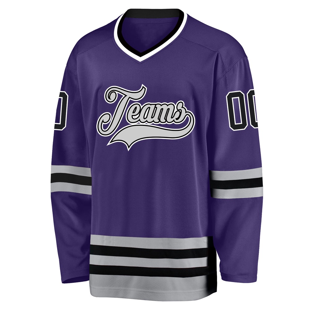 Custom Purple Black Gray Hockey Jersey, New Hockey Jersey, Personali Sport Team Jersey Shirt Custom Purple Black Gray Hockey Jersey, New Hockey Jersey, Personali Sport Team Jersey Shirt