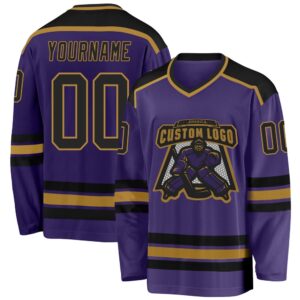 Custom Purple Black Old Gold Hockey Jersey,…