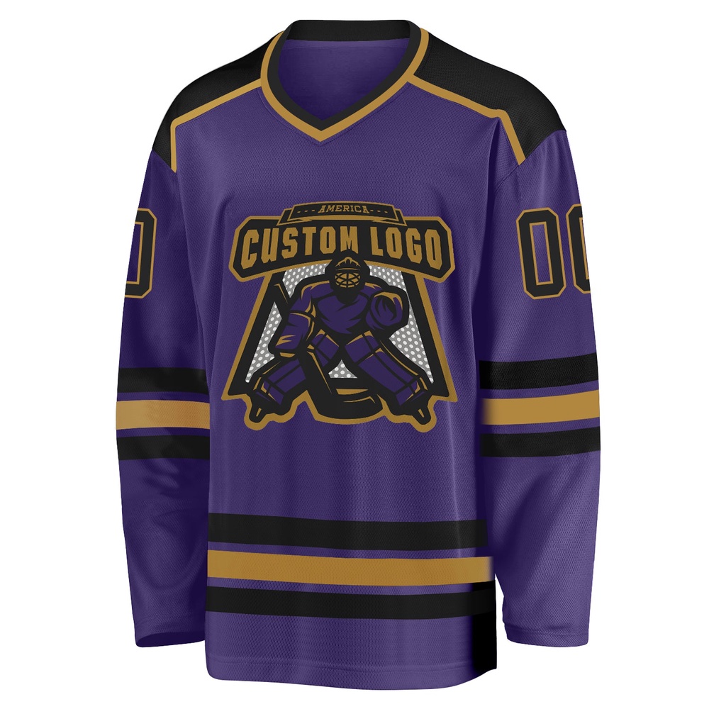 Custom Purple Black Old Gold Hockey Jersey, New Hockey Jersey, Personali Sport Team Jersey Shirt Custom Purple Black Old Gold Hockey Jersey, New Hockey Jersey, Personali Sport Team Jersey Shirt