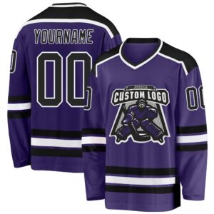 Custom Purple Black White Hockey Jersey, New…