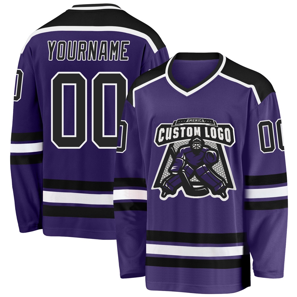 Custom Purple Black White Hockey Jersey, New Hockey Jersey, Personali Sport Team Jersey Shirt Custom Purple Black White Hockey Jersey, New Hockey Jersey, Personali Sport Team Jersey Shirt