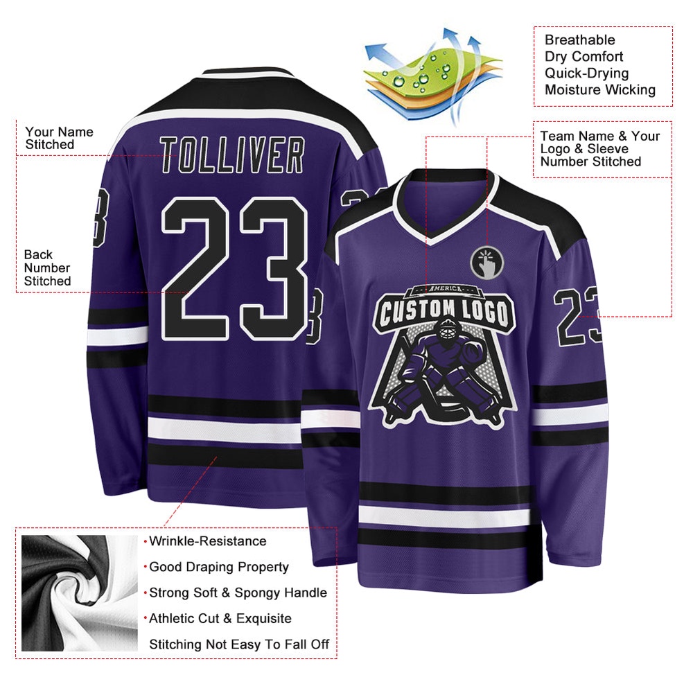 Custom Purple Black White Hockey Jersey, New Hockey Jersey, Personali Sport Team Jersey Shirt Custom Purple Black White Hockey Jersey, New Hockey Jersey, Personali Sport Team Jersey Shirt