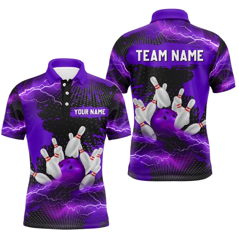 Custom Purple Bowling Polo Shirts Men & Women Lightning Thunder Bowling Team Polo Shirt, Personalized Bowling Team Shirt Custom Purple Bowling Polo Shirts Men & Women Lightning Thunder Bowling Team Polo Shirt, Personalized Bowling Team Shirt