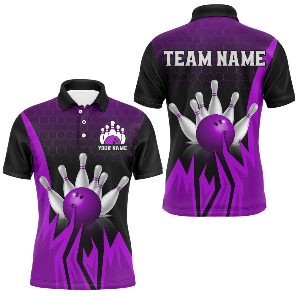 Custom Purple Flame Bowling Polo Shirts For Men & Women Bowling Team Polo Shirt, Personalized Bowling Team Shirt Custom Purple Flame Bowling Polo Shirts For Men & Women Bowling Team Polo Shirt, Personalized Bowling Team Shirt