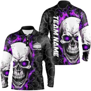 Custom Purple Flame Skull Bowling Shirts For…